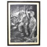 LATE 20TH CENTURY ENGLISH SCHOOL; charcoal drawing, study of two coal miners, indistinctly signed