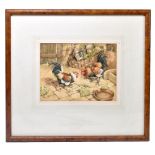 W. HUNT (19th CENTURY); watercolour, a cock fight in farmyard scene, signed and dated 1887, 21 x