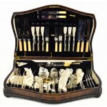 A canteen of silver plated cutlery, including knives with ivorine handles, in fitted case, with