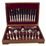 VINERS; a silver plated sixty-two piece cutlery set, in mahogany case.
