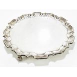 WALKER & HALL; a hallmarked silver salver, on three scroll feet, Sheffield 1966, weight 30ozt/