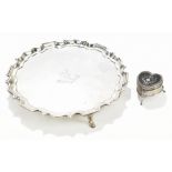 THOMAS BRADBURY & SONS LTD; a George VI hallmarked silver waiter with cast scalloped edge raised