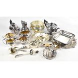 A quantity of of assorted silver plate including tea services, sauce boat, rose bowl, entrée dish