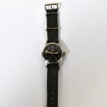 RECORD;  a chrome plated manual wind military issue wristwatch, with fifteen jewel movement, black