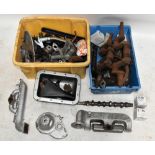 A selection of classic car engine parts, mostly Morris and Austin, including radiator parts,
