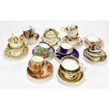 A collection of 19th century teacups, saucers and trios, various manufacturers including New Hall,