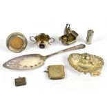 A small group of hallmarked silver items including a vesta case, a small photograph frame and a