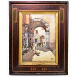 VITTORIO RAPPINI (1877-1939); watercolour, Middle Eastern street scene with figures leading animals,