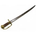 A 19th century French artillery sword with stag horn grip and steel blade, overall length 64cm.