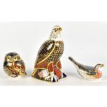 ROYAL CROWN DERBY; three animal paperweights, comprising an eagle, an owl, and a bird, tallest 6.