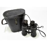 BEH; a pair of German WWII binoculars, the 7x50 binoculars no.464369, the black leather case with