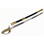 A Naval officer's sword, the etched blade by Gillott & Hasell, wire bound and shagreen grip and