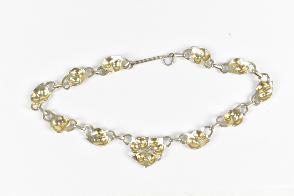 A sterling silver necklace with cast floral decoration in the Art Nouveau style, length 40cm, - Image 2 of 3