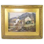 A. GOODFELLOW; watercolour, maiden beside farm cottage with waterwheel, signed lower right, 43.5 x