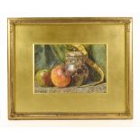 R.E. GROVES; watercolour, still life of fruit and a preserve pot, signed and dated 1885, 17.5 x 26.