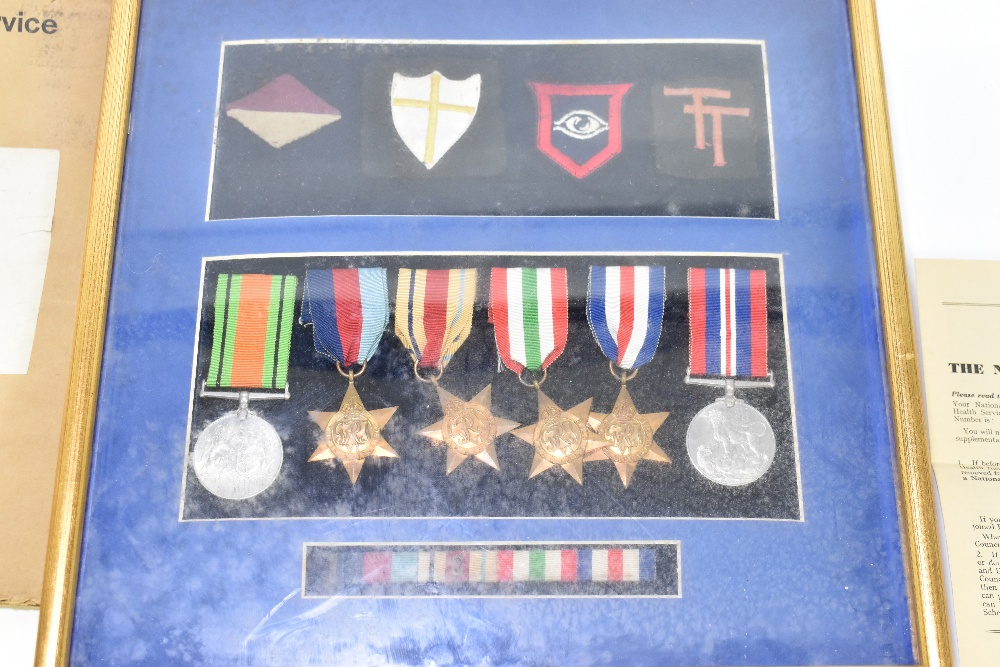 A bronze WWI memorial plaque awarded to James Fieldsend, mounted in a perspex panel, with six WWII - Bild 3 aus 5