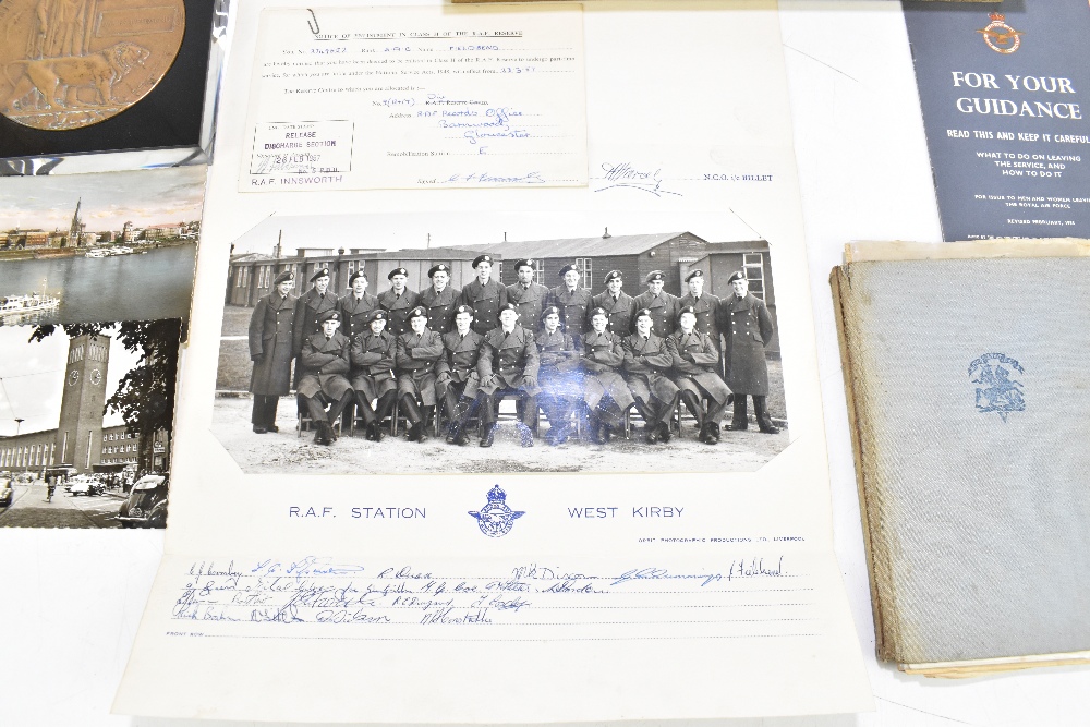 A bronze WWI memorial plaque awarded to James Fieldsend, mounted in a perspex panel, with six WWII - Bild 2 aus 5