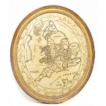 A late 18th/early 19th century oval sampler depicting the counties of England and Wales, worked by