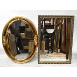 Two modern gilt framed wall mirrors, comprising a rectangular example, approx 83 x 58cm, and an oval