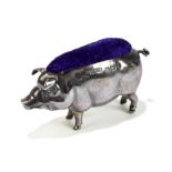 MILLER BROTHERS; an Edward VII hallmarked silver novelty pin cushion in the form of a pig,