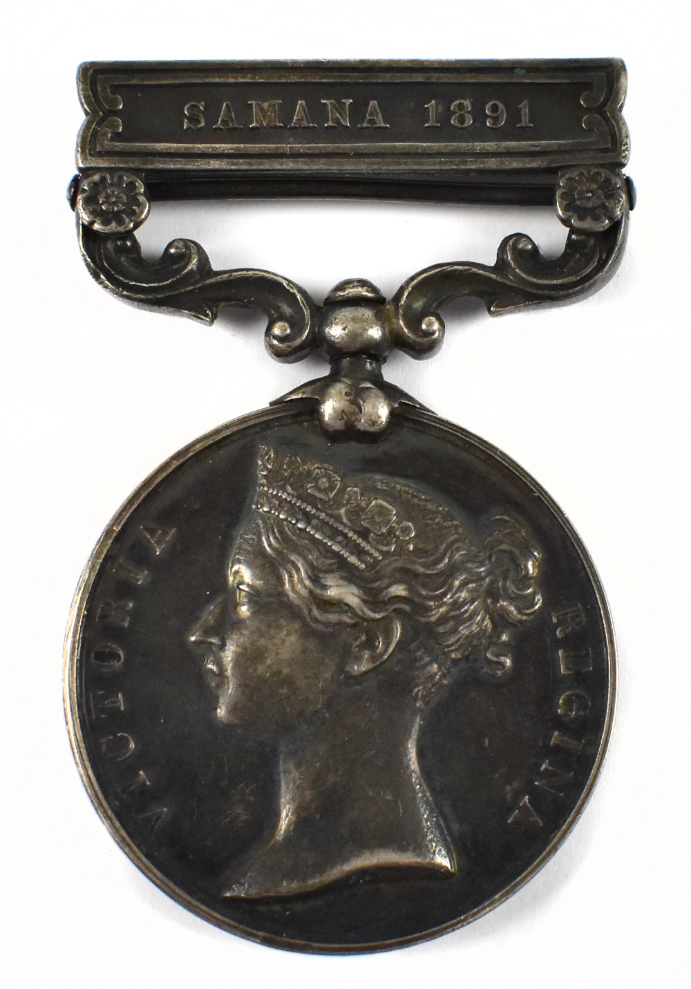 An India General Service medal awarded to 824 Pte W.A. Jones 2d. Bn. Manch. R., with Samana 1891