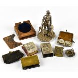 A small group of collectors' items including an electroplated figure of a horseman and dogs, a