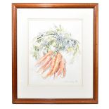 J VAN DIKE; a large watercolour and pencil, a bunch of carrots, signed lower right and dated 93,