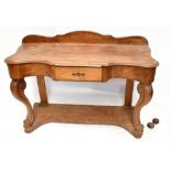 A pine serpentine fronted wash stand, with galleried back above single drawer on front cabriole