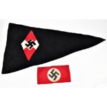 A WWII period Hitler Youth pennant, length 72cm, also a Third Reich arm band (2).