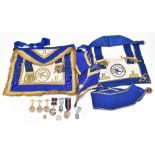 A small collection of assorted Masonic regalia including six hallmarked silver and enamelled