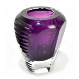 ATTRIBUTED TO MOSER; an amethyst glass vase with faceted and linear wheel cut decoration,