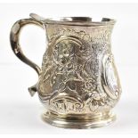RICHARD BAILEY; a George III hallmarked silver floral decorated mug, London 1780, approx. 4.44ozt/