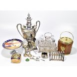 A 19th century silver plated tea urn, with turned wood shell shaped handle, height 41cm, with a