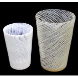 Two contemporary cylindrical vases, each internally decorated in opaque motif, possibly Murano,