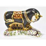 ROYAL CROWN DERBY; a limited edition model of Grecian bull, 178/750, length 18cm, with certificate