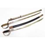 A cavalry type sword with wire bound shagreen grip, with scabbard, length of blade 80cm, and a