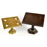 A mid-20th century brass table top lectern with chased and pierced decoration, and presentation