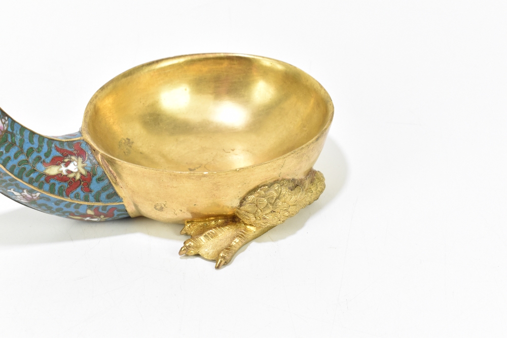 An unusual Chinese gilt metal and cloisonné brush washer modelled as a stylised sea creature with - Image 5 of 7
