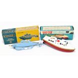 SUTCLIFFE; a boxed tinplate model of Unda-Wunda clockwork ship, and a boxed clockwork boat by