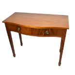 A reproduction mahogany serpentine fronted side table, with two drawers on spade feet, width 99cm,