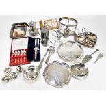 A quantity of silver plate including spirit kettle stand, cased set of mother of pearl handled