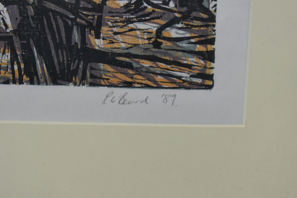 P. BEARD; a pencil signed limited edition print, figures with abstract buildings, signed and dated - Image 3 of 4