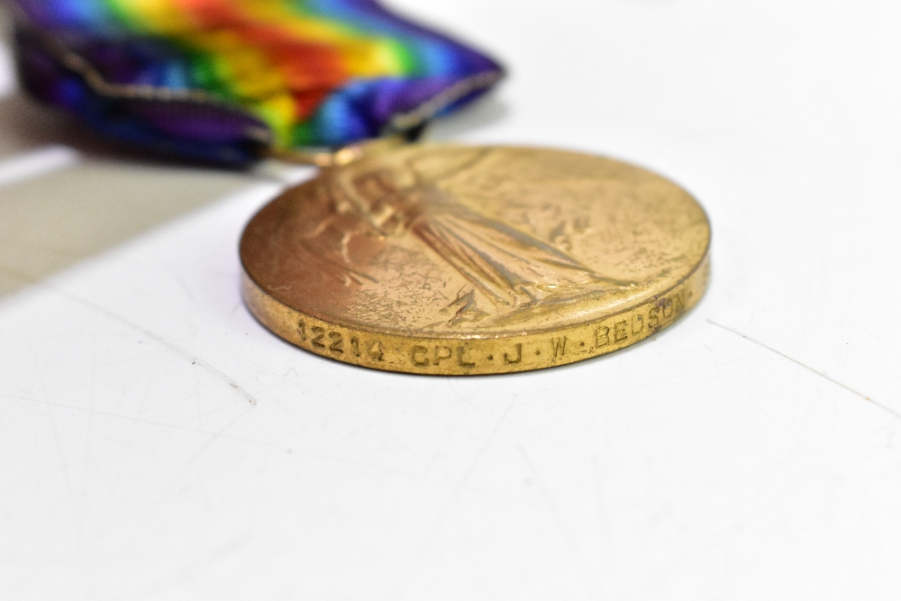 A WWI medal pair awarded to 12214 Cpl J.W. Bedson, Bedf.R, with Record Office medal record dated - Bild 7 aus 8