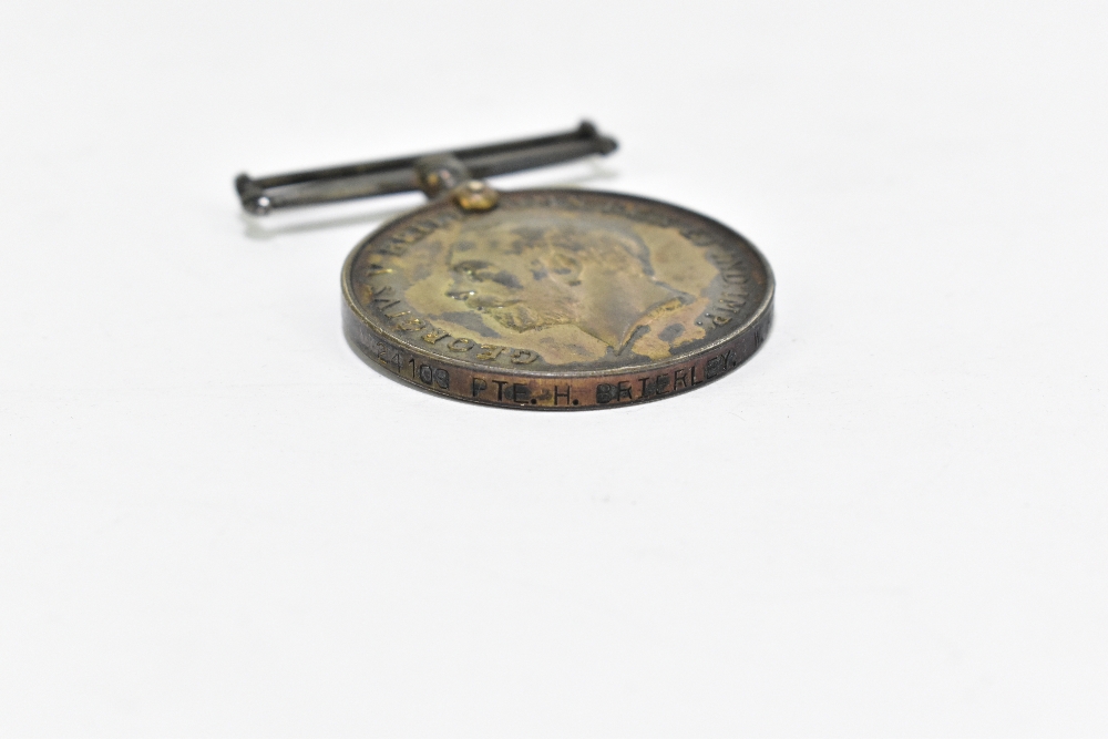 A WWI bronze memorial plaque awarded to Harold Brierley, with three WWI period medals awarded to - Image 19 of 21