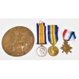 A WWI medal group awarded to 19677 Pte G.H. Emsley, West Yorkshire Regiment, comprising 1914-1915