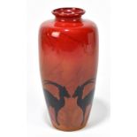 LYNGARD SIMPSON; a contemporary flambé burnt orange vase decorated with gazelles, printed marks to