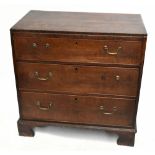 A late 18th century oak chest of three drawers, on bracket feet, width 89cm, height 90cm, depth