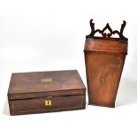 A Victorian rosewood writing slope with brass inlaid decoration, width 39cm, and an early 19th