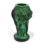 IN THE MANNER HOFFMAN & SCHLEVOGT; an Art Deco Czechoslovakian green malachite glass vase, relief