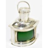 SAMUEL JACOB; a rare novelty cigarette box/vesta case modelled as a ship's lantern, 'Starboard', the